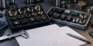 Two connector sample sets arranged for engineering comparison.
