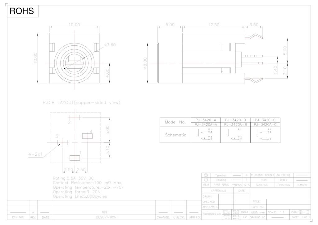 Headphone Jack – GSC-AUD-0046 drawing