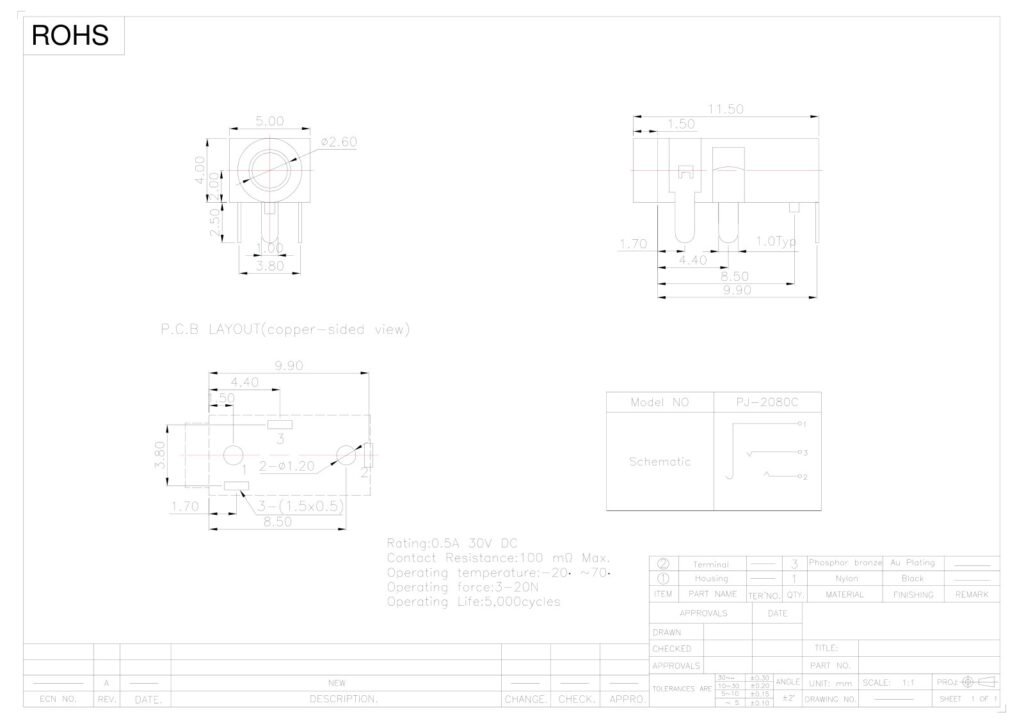Headphone Jack – GSC-AUD-0078 drawing