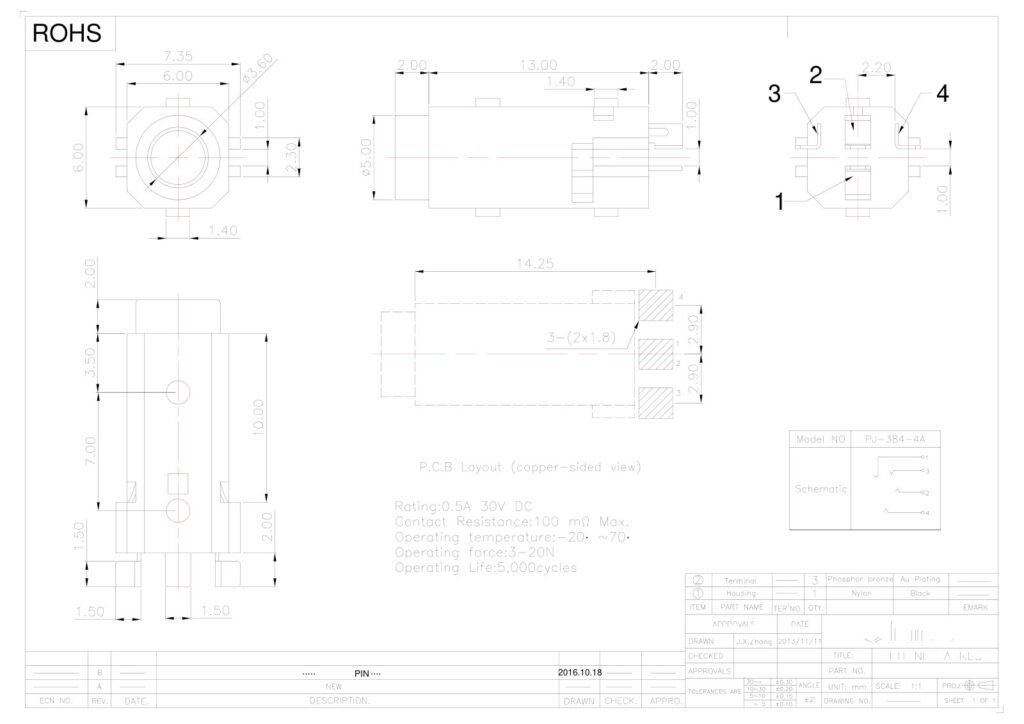 Headphone Jack – GSC-AUD-0090 drawing