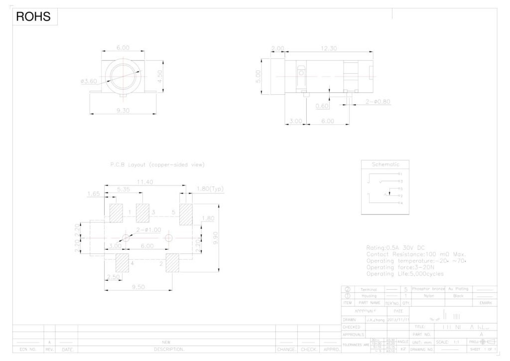 Headphone Jack – GSC-AUD-0105 drawing