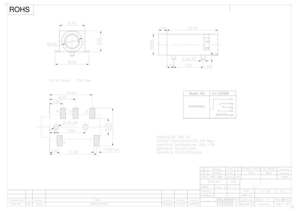 Headphone Jack – GSC-AUD-0113 drawing