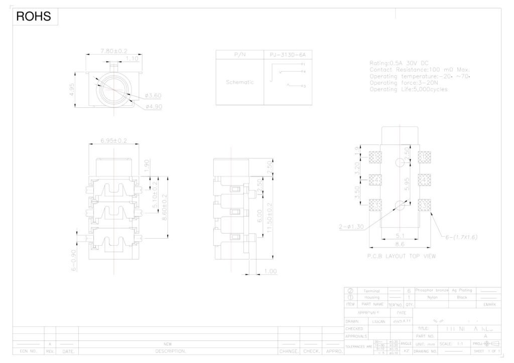 Headphone Jack – GSC-AUD-0118 drawing