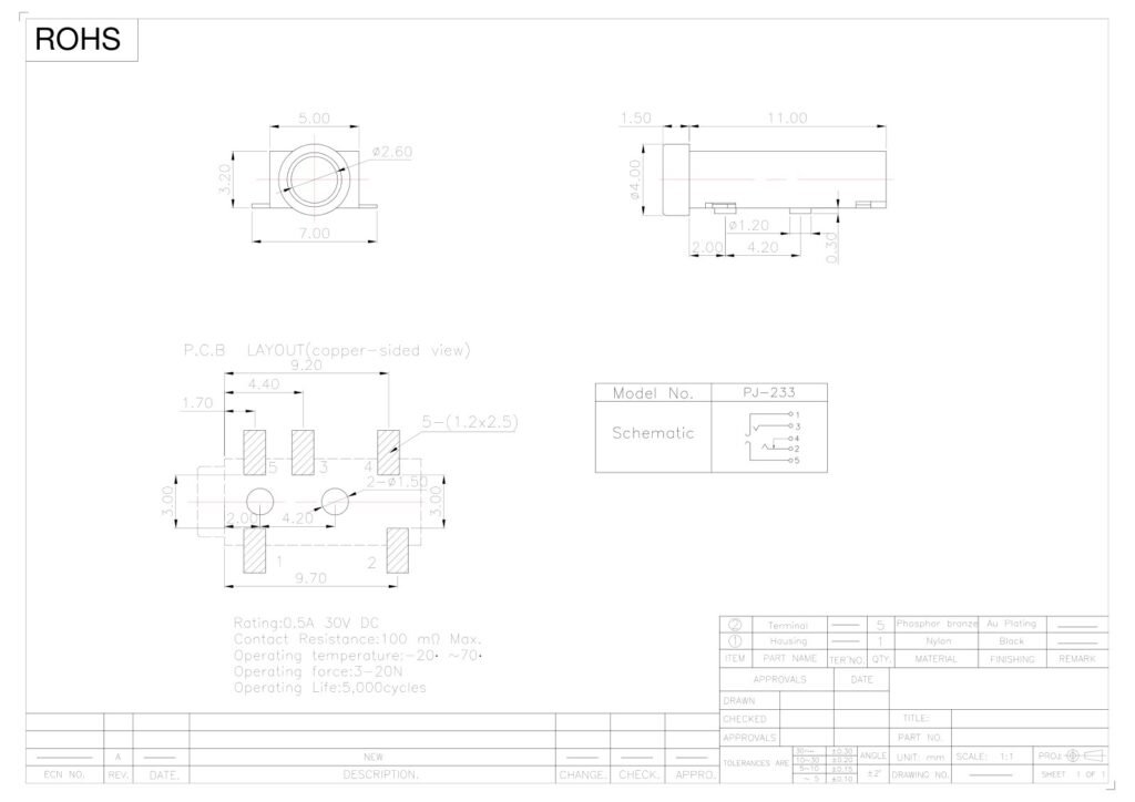 Headphone Jack – GSC-AUD-0124 drawing