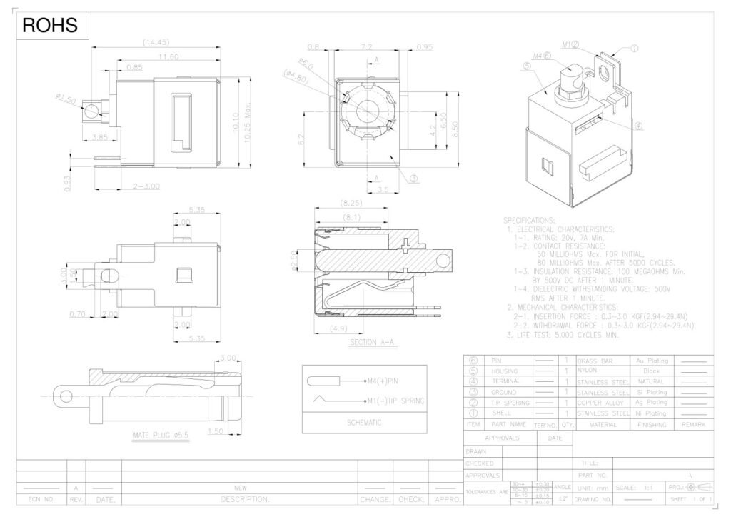 DC Power Socket DC Jack Computer Charging Socket – GSC-DCJ-0010 drawing