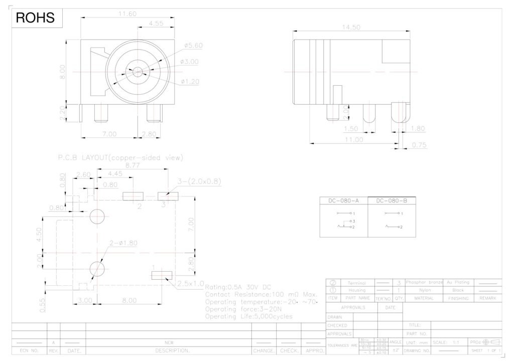 DC Socket DC Jack DC Power Socket – GSC-DCJ-0024 drawing