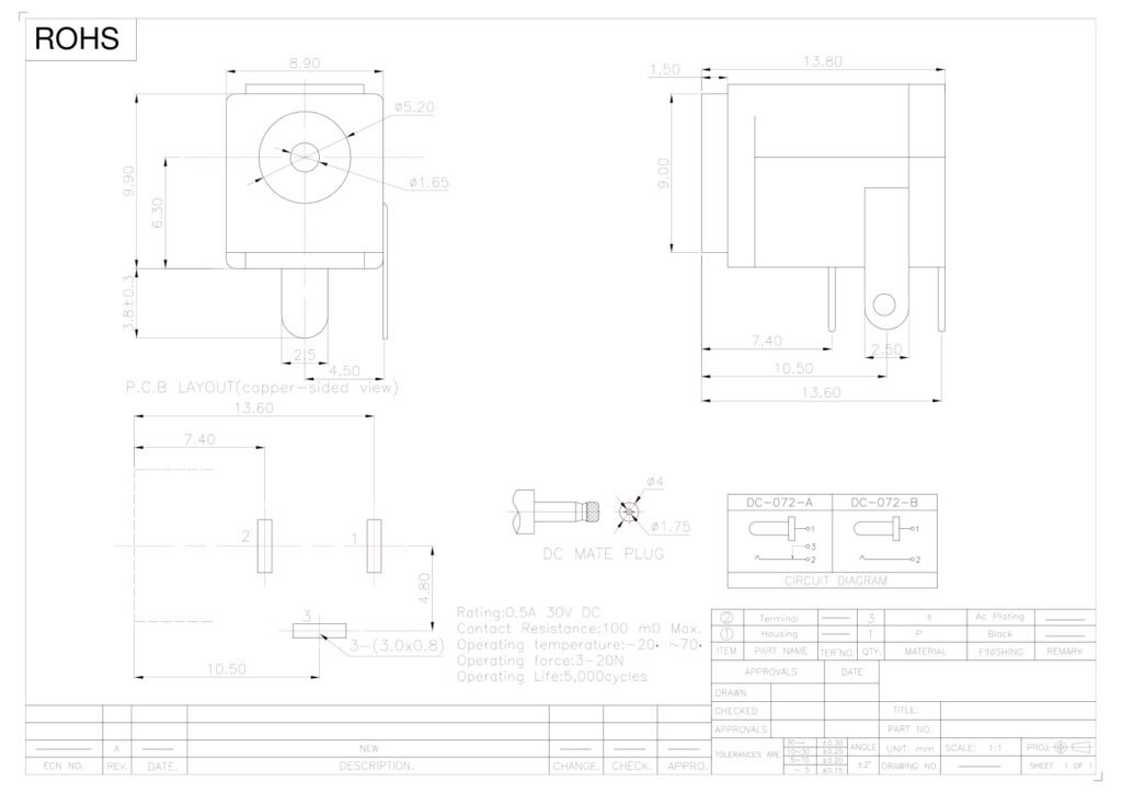 DC Socket DC Jack DC Power Socket – GSC-DCJ-0025 drawing