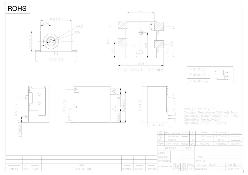 DC Socket DC Jack SMD DC Power Socket – GSC-DCJ-0062 drawing