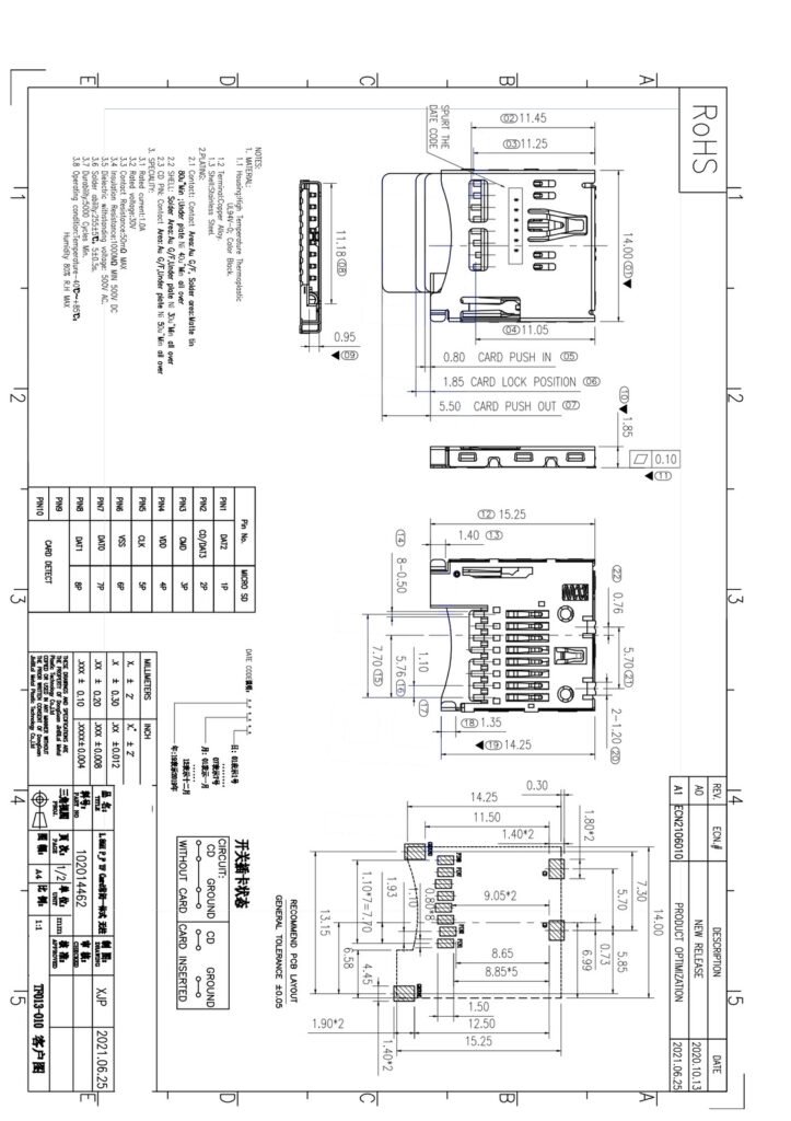 1.85H Push-Push TF Card Connector – GSC-MSD-0006 drawing