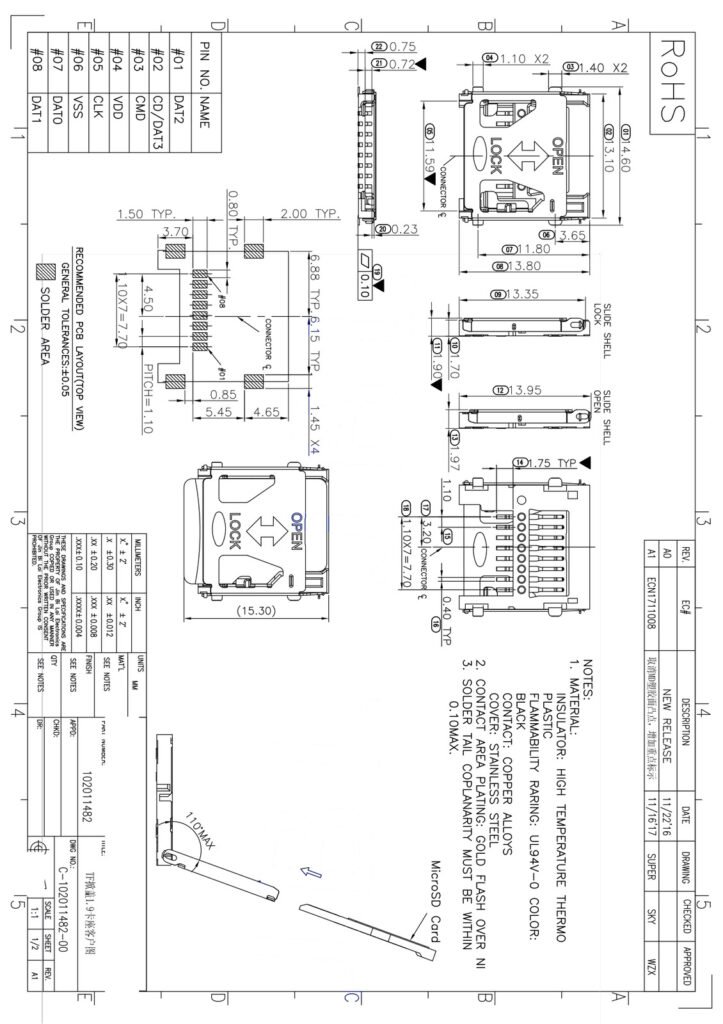 TF hinged cover H1.9 Card Connector – GSC-SDC-0003 drawing