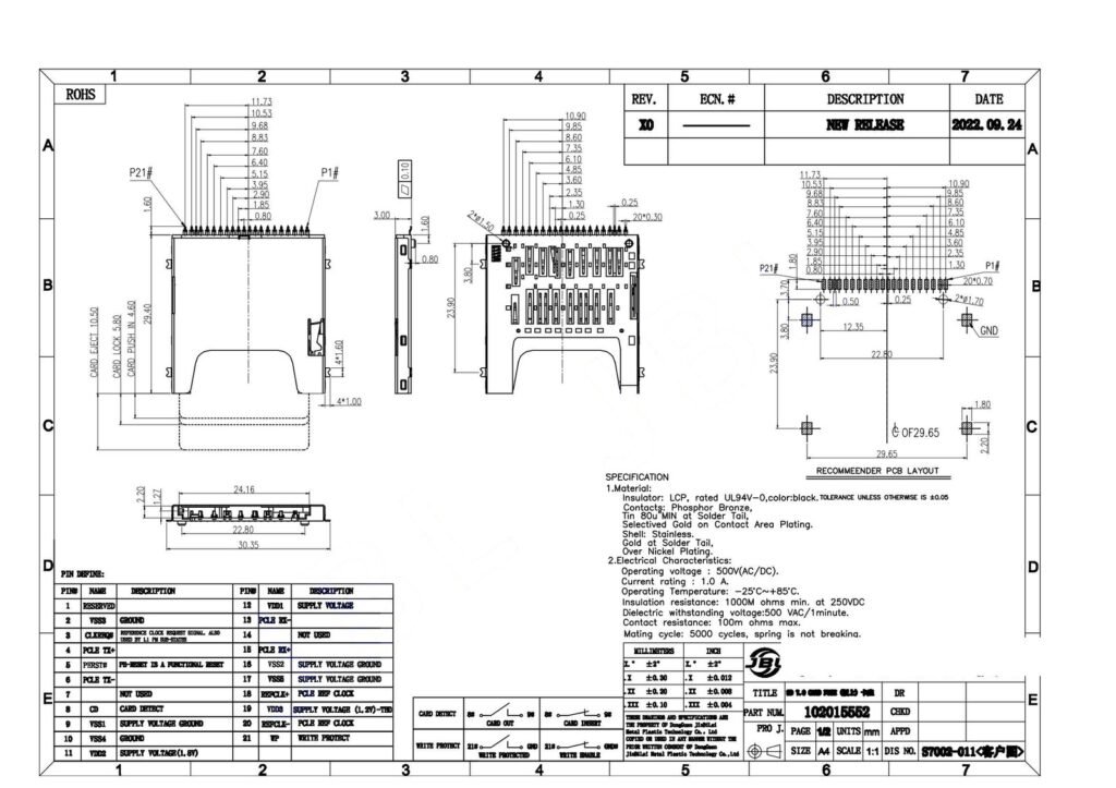 SD 7.0 CARD PUSH CONN – GSC-SDC-0009 drawing