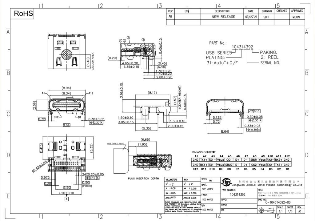 Type C 3.1 Female Dual Row SMT Top-Mount CONN – GSC-TYP-0060 drawing