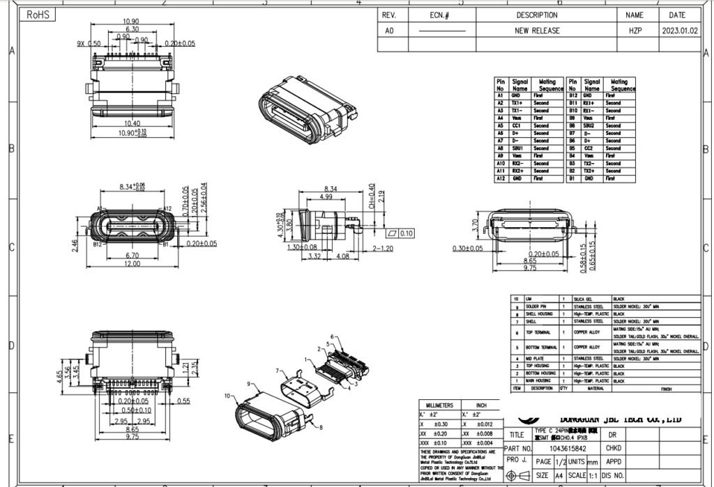 24pin Female USB TYPE-C Mid-Mount CONN WATERPROOF CONNECTOR – GSC-TYP-0087 drawing