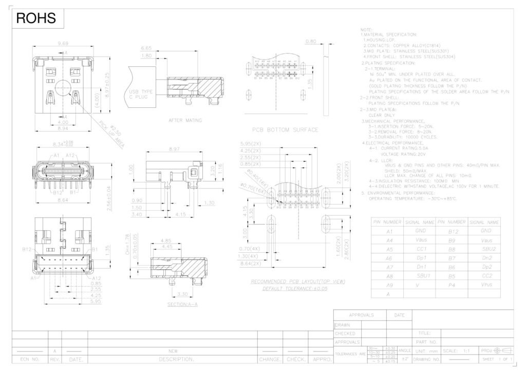 TYPE-C socket TYPE-C female connector TYPE-C interface – GSC-TYP-0121 drawing