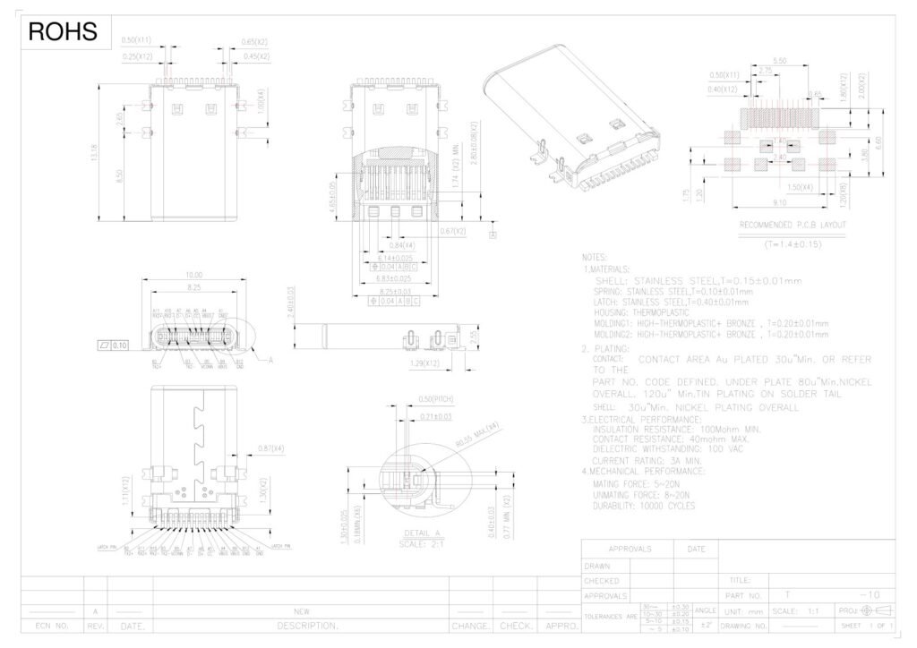 TYPE-C male connector TYPE-C plug TYPE-C socket – GSC-TYP-0156 drawing