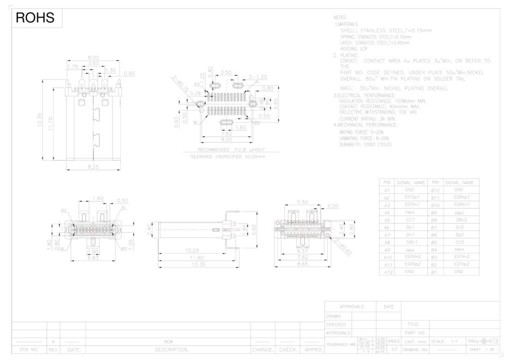 TYPE-C male connector TYPE-C plug TYPE-C socket – GSC-TYP-0158 drawing