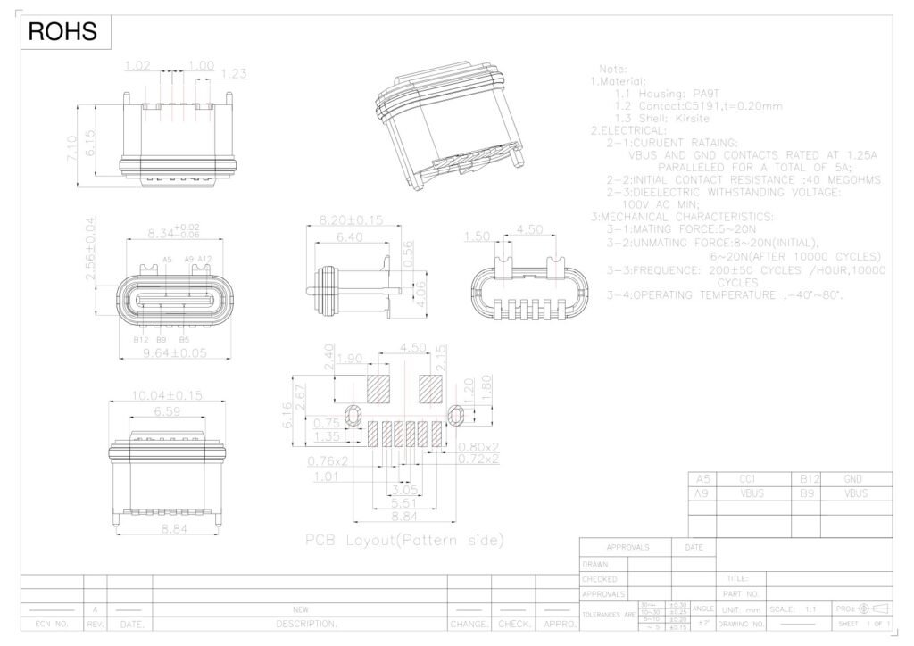 TYPE-C socket TYPE-C female connector TYPE-C interface – GSC-TYP-0176 drawing