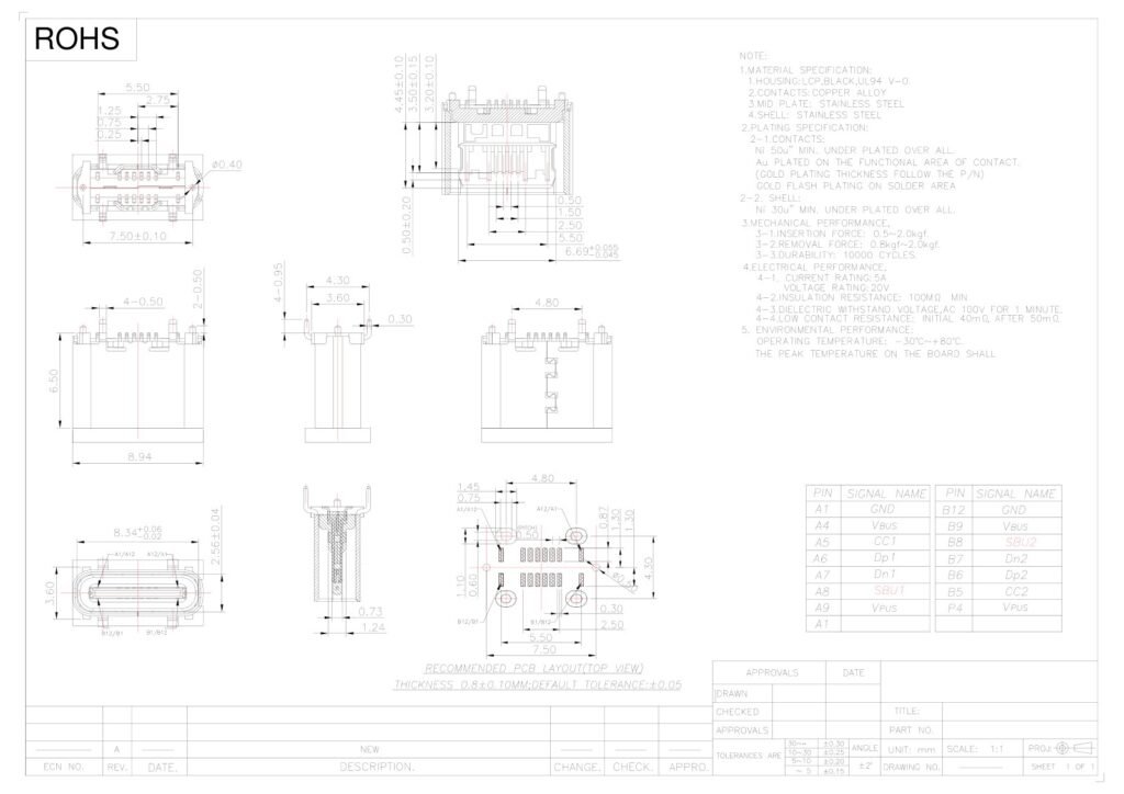 TYPE-C socket TYPE-C female connector TYPE-C interface – GSC-TYP-0194 drawing